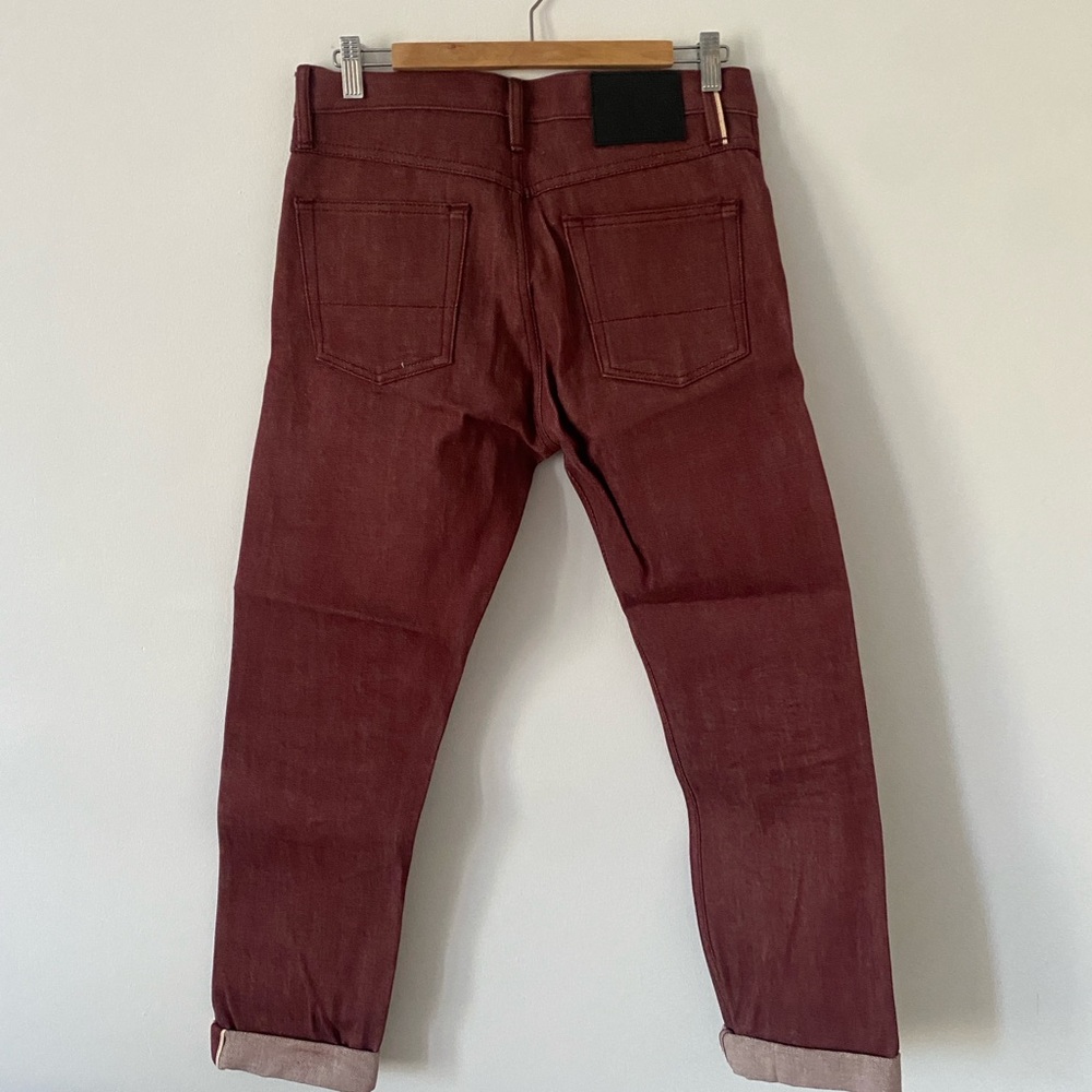 Gustin Slim Raw Selvedge Jeans - Oxblood 31 Like New - Picture 3 of 5